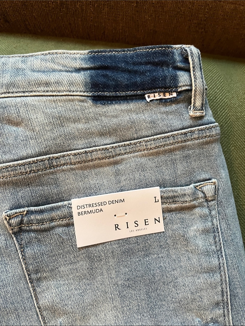 Risen Jean Distressed Light Wash Denim Shorts - Women's - Picture 3 of 6